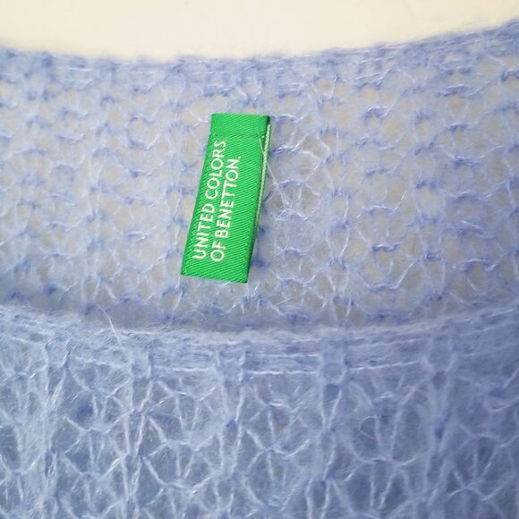 United Colors Of Benetton Sheer Mohair Blend Pullover Sweater L Periwinkle Blue - Picture 6 of 15